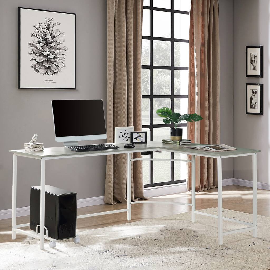 Topcraft L-Shaped Computer Desk with a Holder, Gray & White