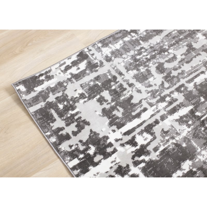 Washable Collection - White/Grey Abstract Soft Area Rug