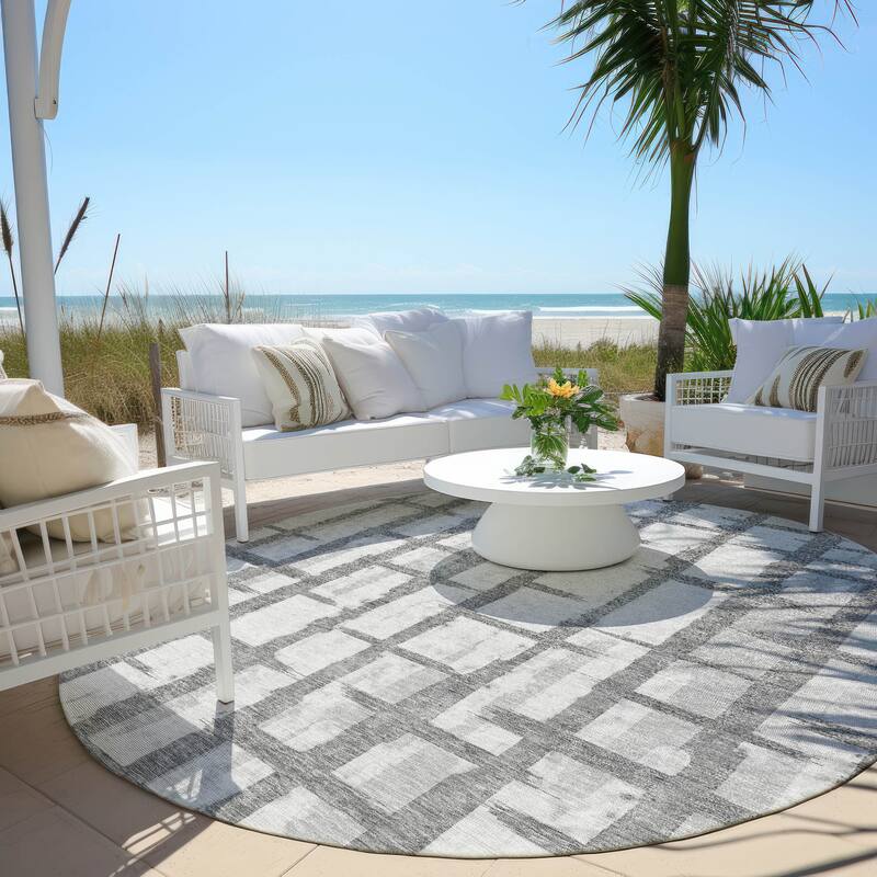 Machine Washable Indoor/ Outdoor Chantille Contemporary Rug - Gray - 8' x 8'
