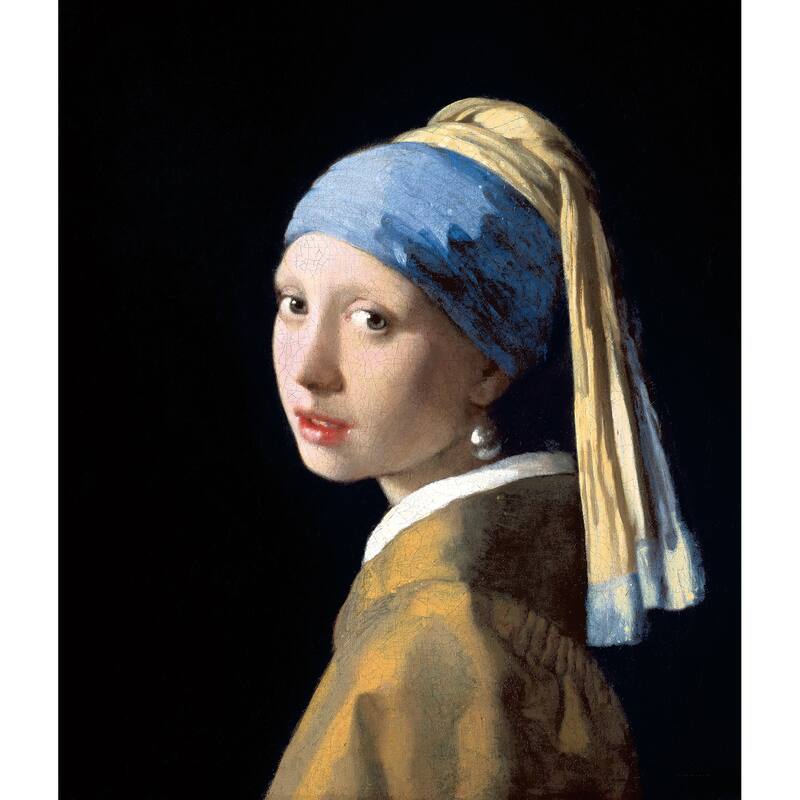 Girl with a Pearl Earring by Johannes Vermeer Giclee Print Oil Painting Black Frame Size 26" x 29"