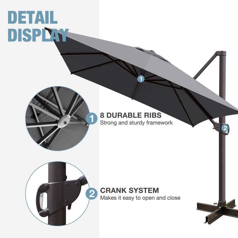 VredHom 10 x 13 Ft Outdoor Wind Vent Cantilever Patio Umbrella with Rod Base