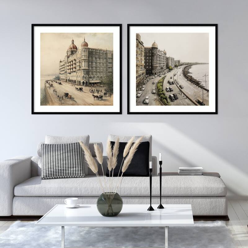 Mumbai Bombay 2 Piece by Tradelink inhouse artist Framed Wall Art Prints - Svelte Noir Black
