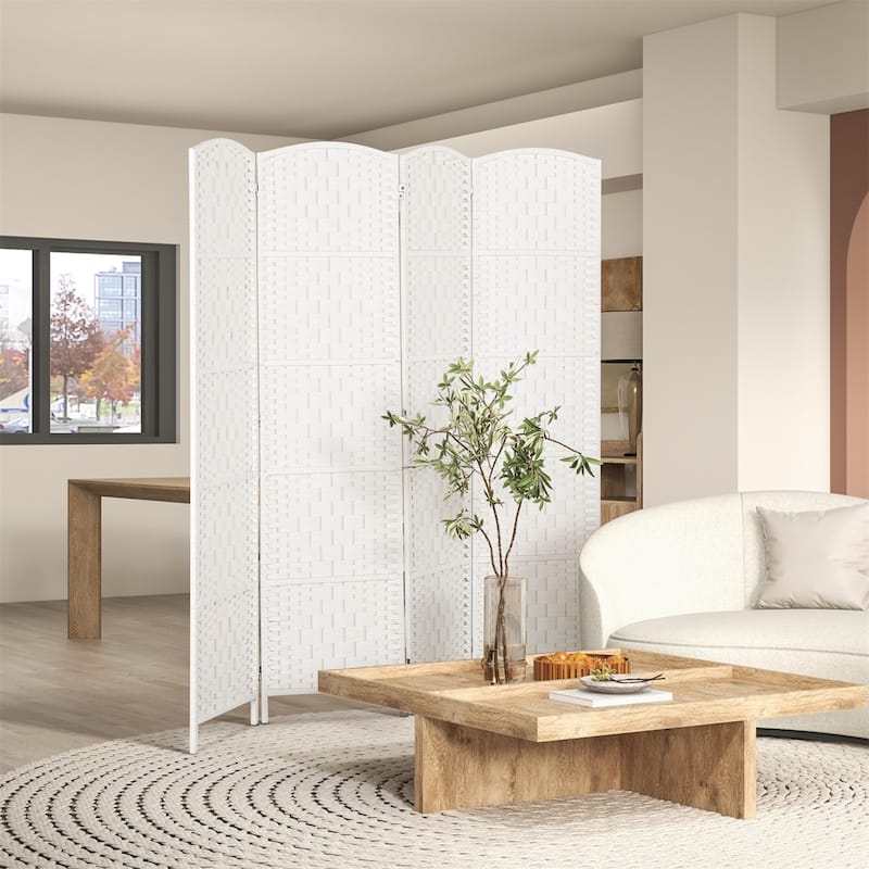 Nature Wood-White Poplar Paper Rope Folding Room Divider with Panels