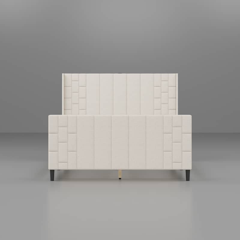 Queen Size Bed Frame Platform with Tall Headboard & Footboard & USB Ports