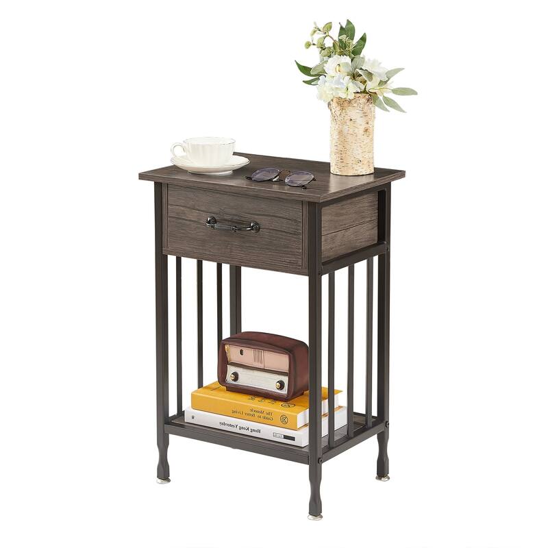 VECELO Modern Nightstand with Drawer and Storage Shelf