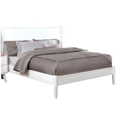 Transitional Wooden Full Bed with Round Tapered Legs and Headboard, White