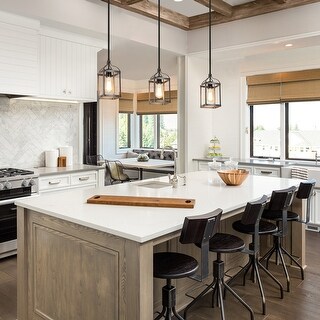 Rustic Farmhouse Coastal Mini Pendant Black and Wood Accent Lantern Lights for Kitchen Island - L5.5"xW 5.5"x H 12"