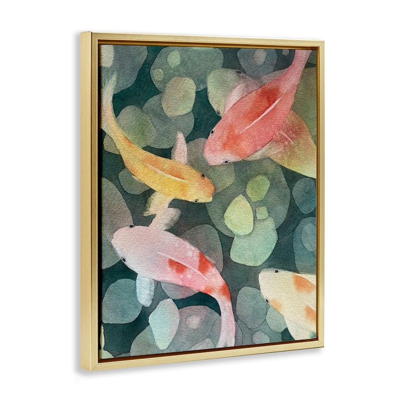 Stupell Watercolor Koi Aerial View Framed Floater Canvas Wall Art Design By Stephanie Fielden