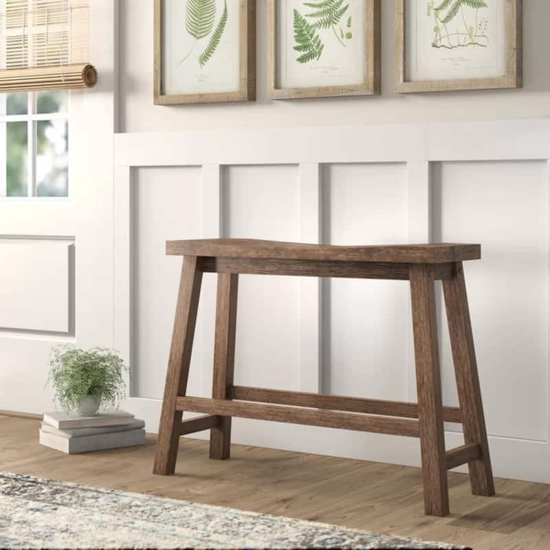 Sonoma Wood Saddle Dining Bench - Barnwood Wire-Brush