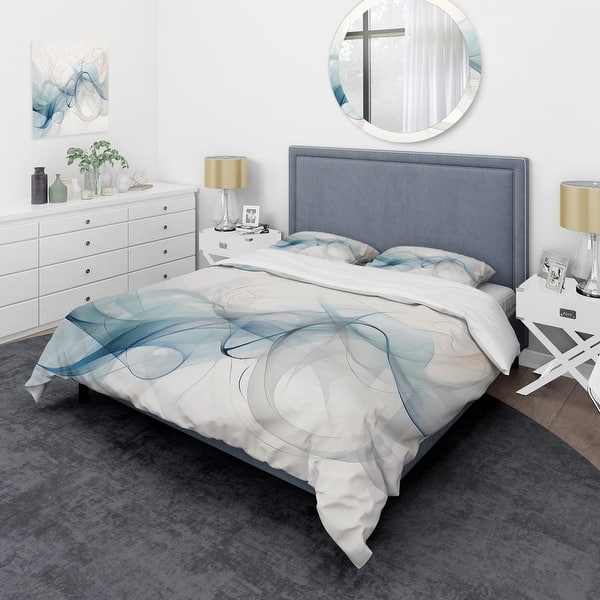 slide 2 of 7, Designart "White Grey Line Art Abstract Calligraphy" White Modern - Bedding Set With Shams