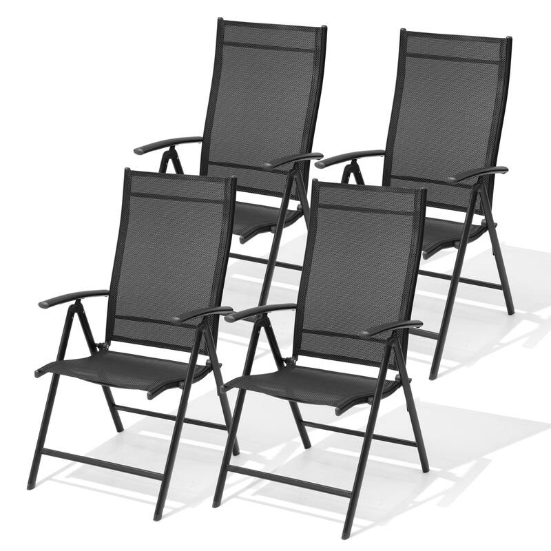 Pellebant Outdoor Durable Adjustable Reclining Folding Chair - Black-4PC