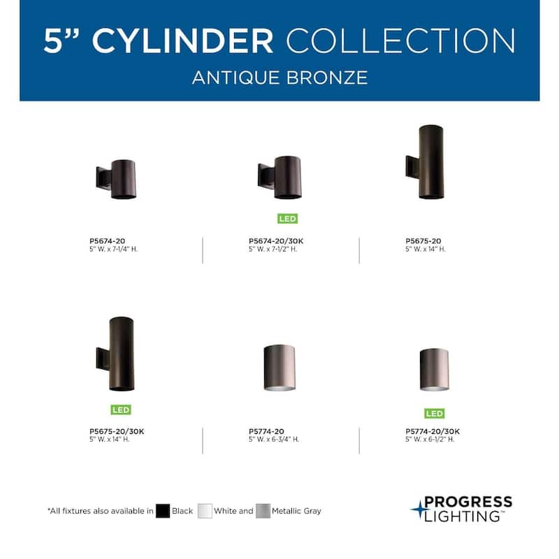 5" Bronze LED Outdoor Wall Cylinder - 8.250" x 8.870" x 6.750"