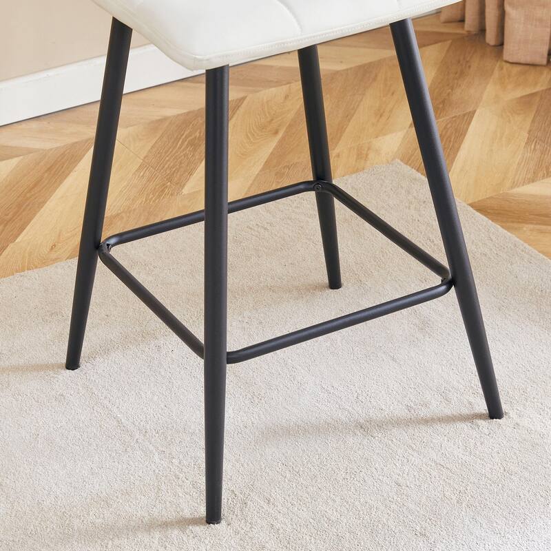 Modern PU Bar Chair 2 Pieces with Metal Legs, Checkered Design, Waterproof and Stain Resistant Suitable for Bars, Living Rooms
