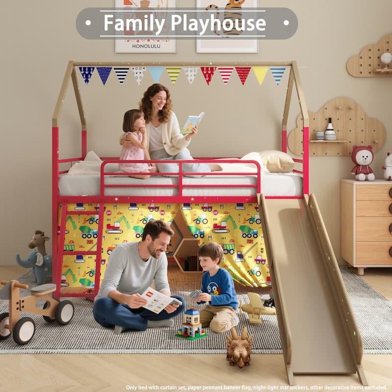 Superhero-Themed Kids' Twin Loft Bed with Slide and Safety Features