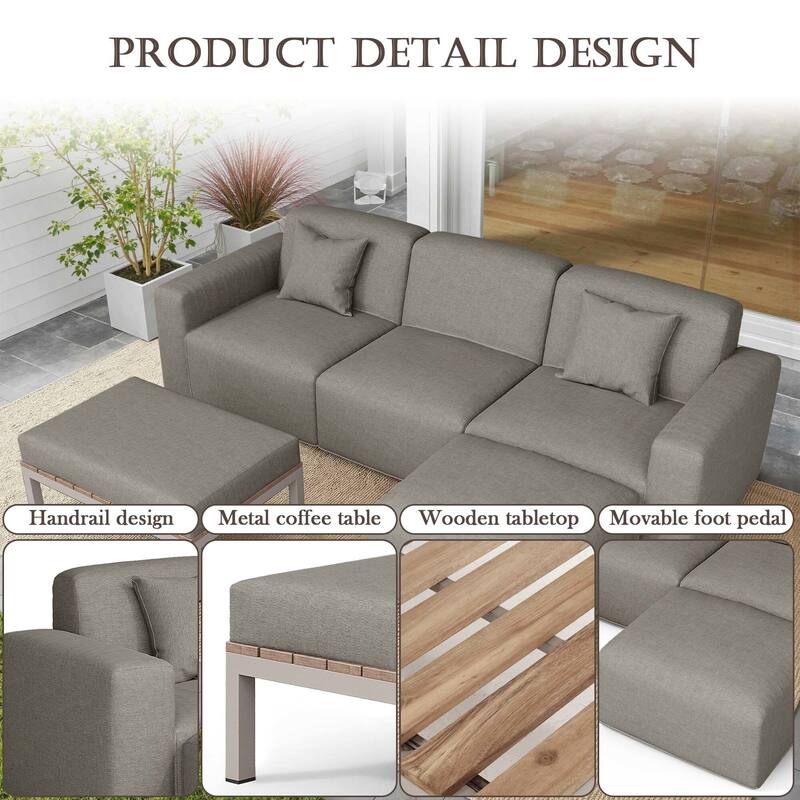 5-piece Full Foam Cushioning Sectional Sofa Set for living Room Patio