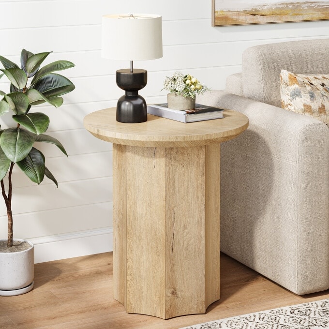Round Wooden Side Table for Living Room, Bedside - 1PC