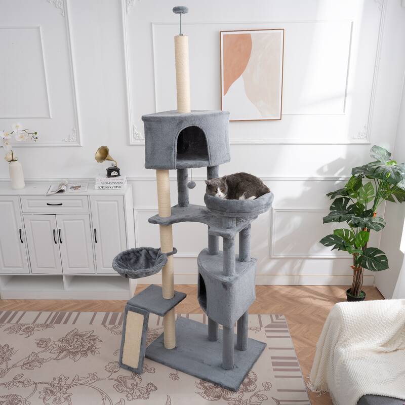 Cat Tree,Cat Tower for Indoor Cats, Plush Multi-Level Cat Condo with 3 Perches,2 Caves, Cozy Basket and Scratching Board