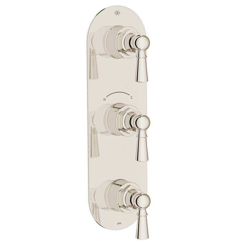 DXV Oak Hill Three-Handle Thermostatic Valve Trim with Lever Handles - Platinum Nickel