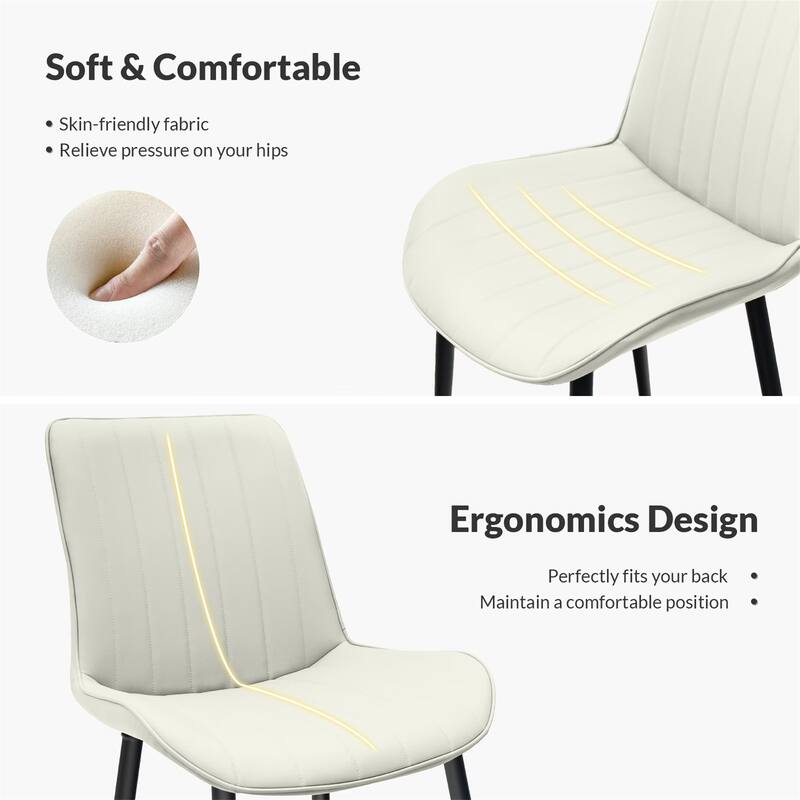 Set of 4 White Wave Pattern Upholstered Armless PU Leather Dining Chairs
