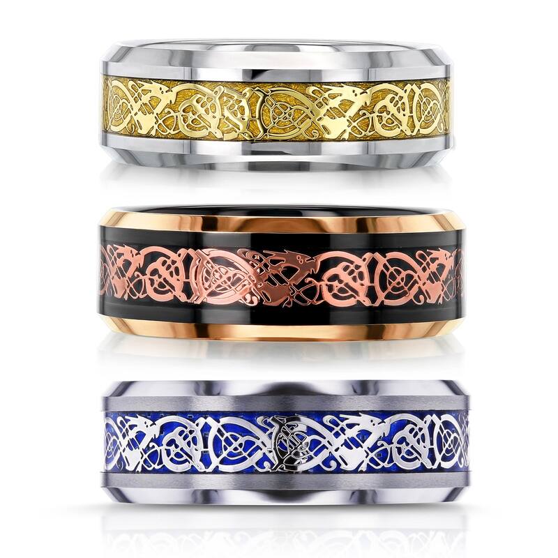 Kobelli 8mm Tungsten Carbide Celtic Dragon Ring
