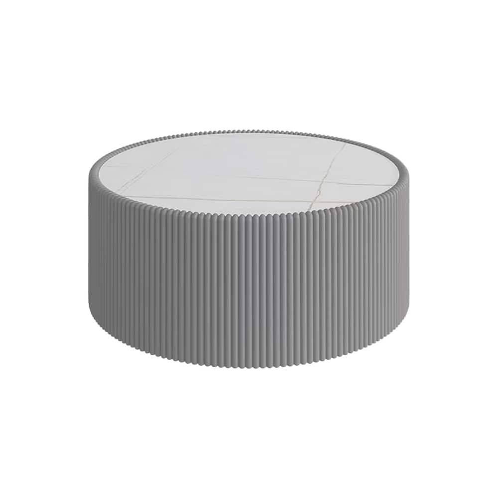 Small Coffee Table End Table for Living Room, Luxury Round Leather Accent Tables, Modern Circle Center Tables with Marble Top