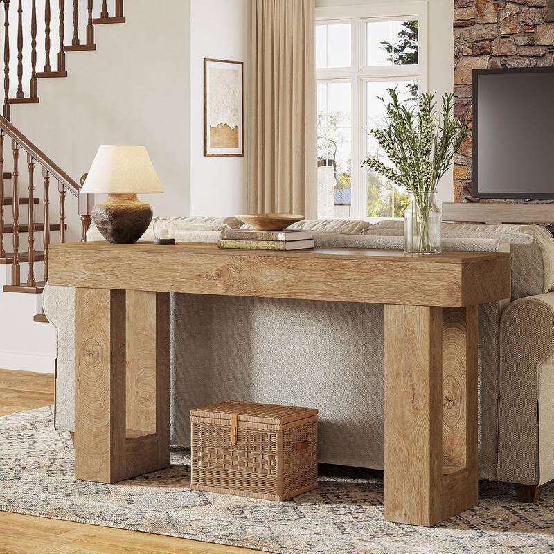 63" Wooden Console Table, Rectangular Sofa Table for Behind Couch, Entryway, HallwayLiving Room - Natural