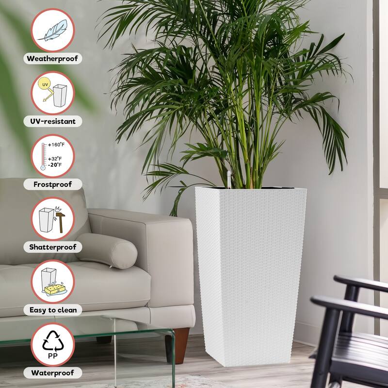 30" Tall Large Flower Pots Planter with Self-Watering Drainage Holes Inner Trays, Indoor Outdoor Plant Pot