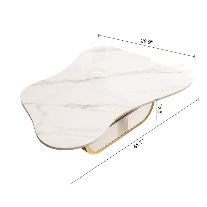 Modern Butterfly Coffee Table End Table with Sintered Stone Top, Accent Table with Soft-Close Drawer and Open Shelf