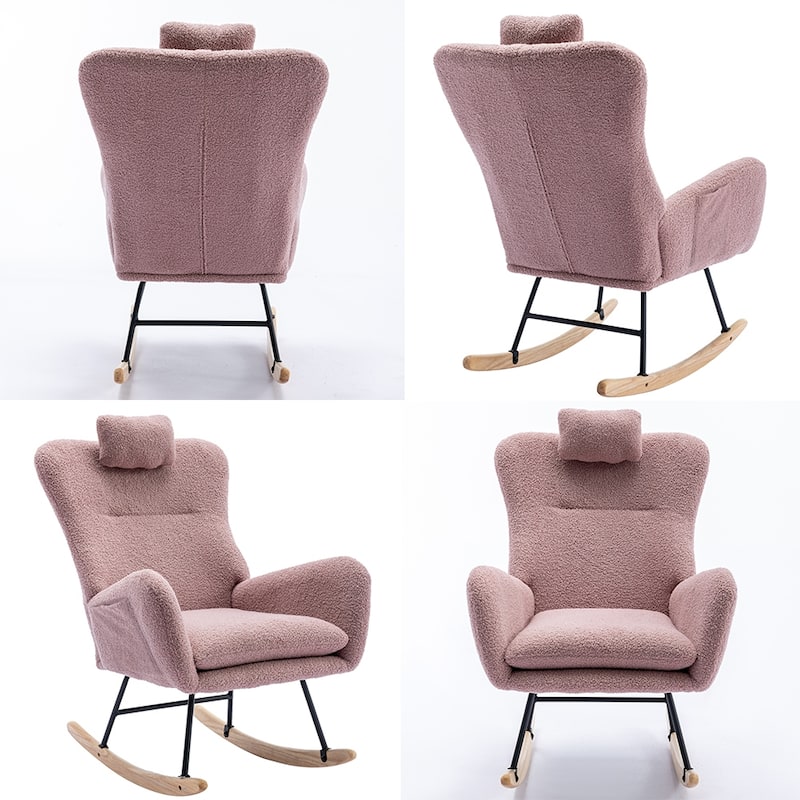 Teddy Fleece Accent Rocking Chair, Glider Rocker, Side Pockets