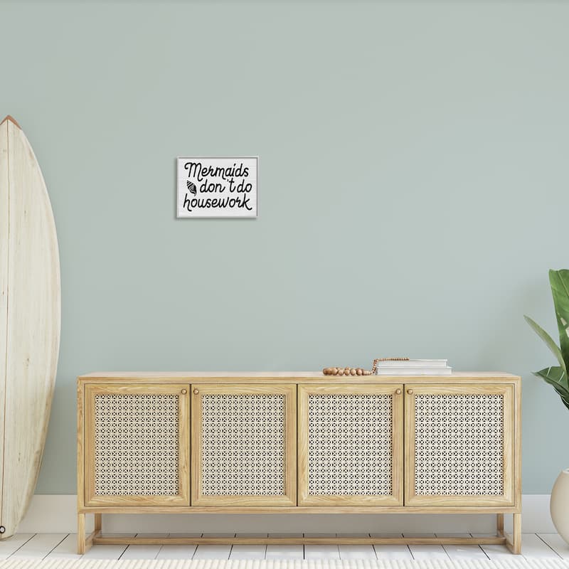 Stupell Mermaids Don't Do Housework Funny Nautical Phrase Framed Wall Art - Black