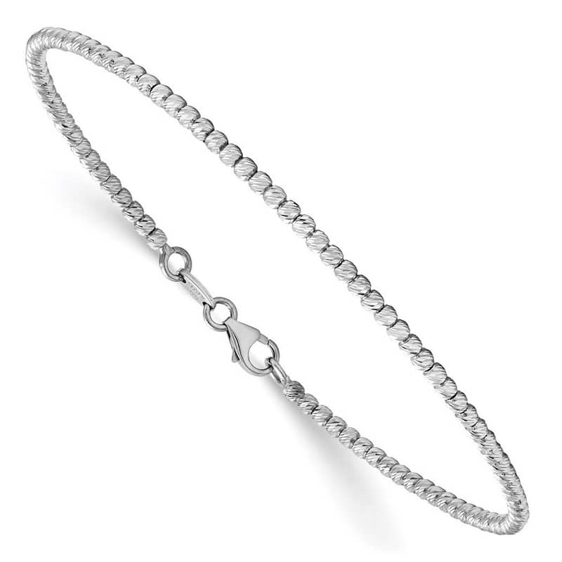 Curata 2mm 14k White Polished Sparkle Cut Beaded Bracelet
