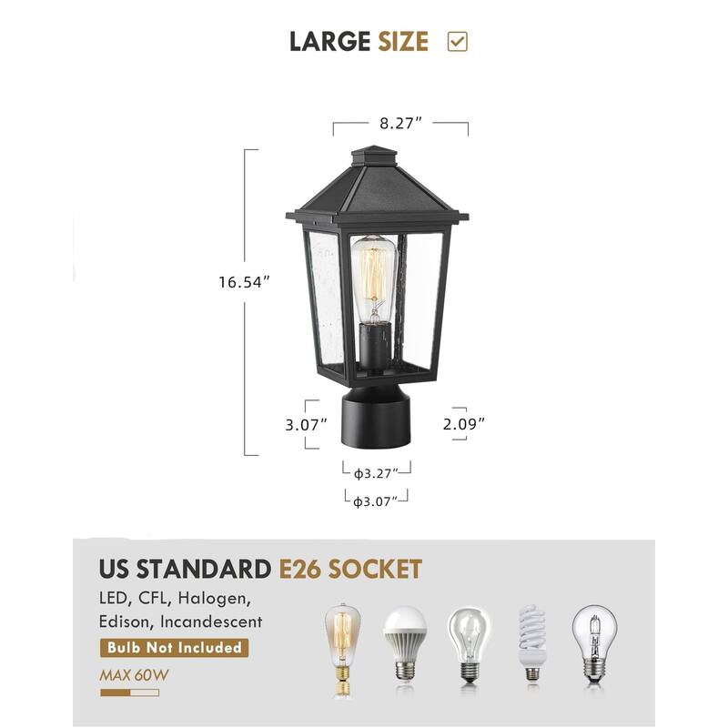 16.5 Modern Outdoor Pole Light for House Patio Yard, Black Finish - 8.3'' x 8.3'' x 16.5''
