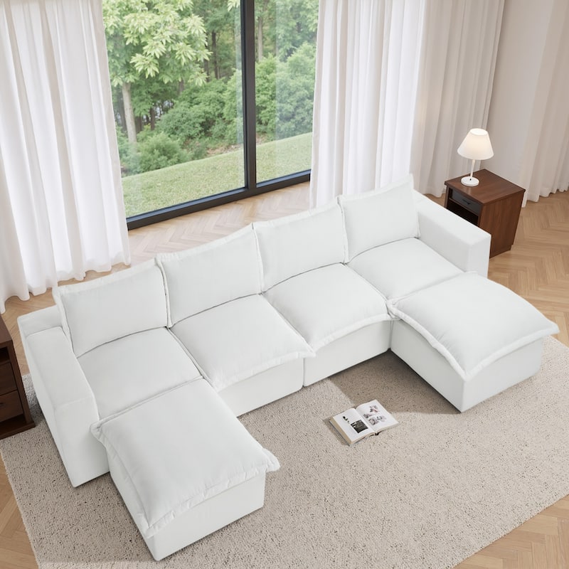 Chenille No Assembly Modular Sectional Sofa Cloud Couch with Ottoman