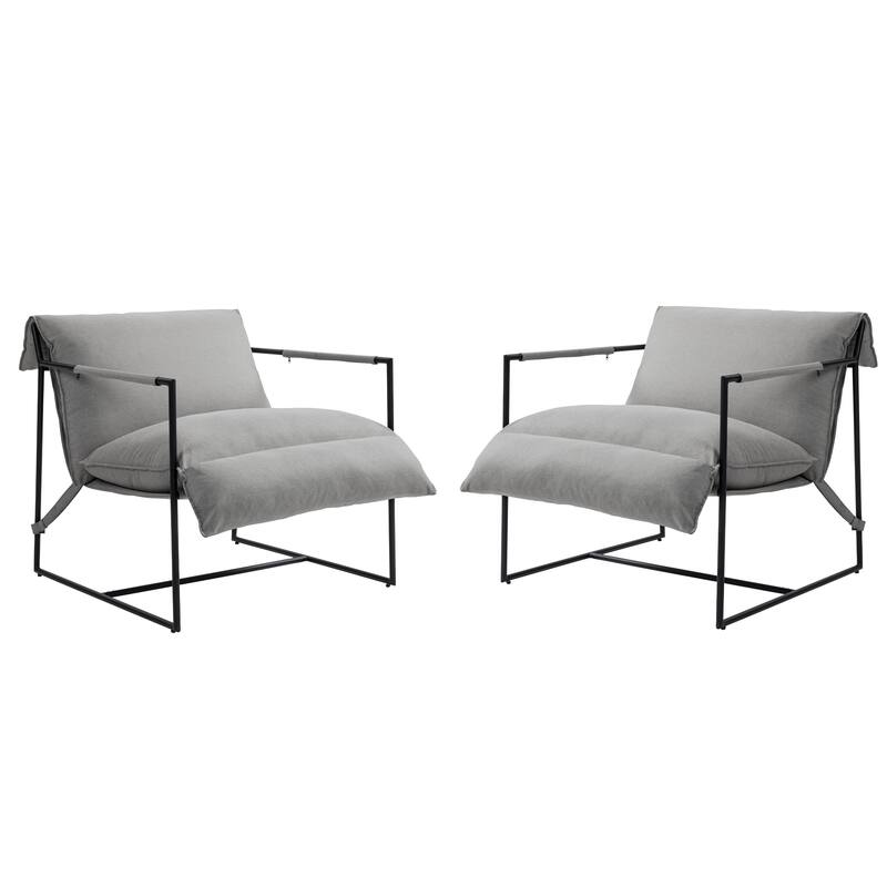 Fabric Accent Chair Metal Framed Sling Armchair Set of 2