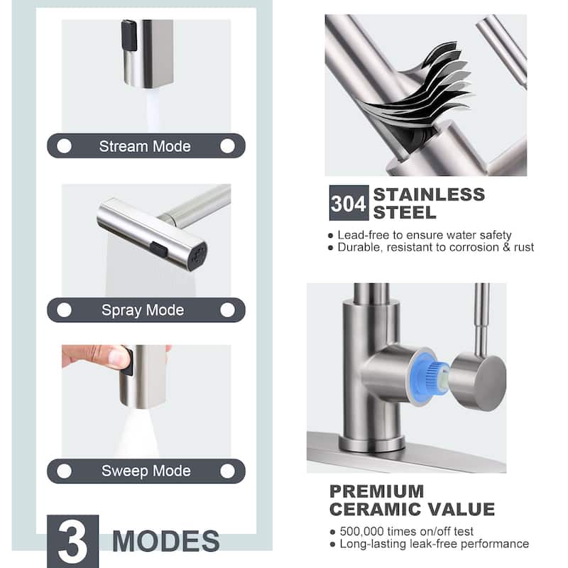 WOWOW Modern-Style Three-Function Pull-Down Kitchen Faucet with Filter Faucet
