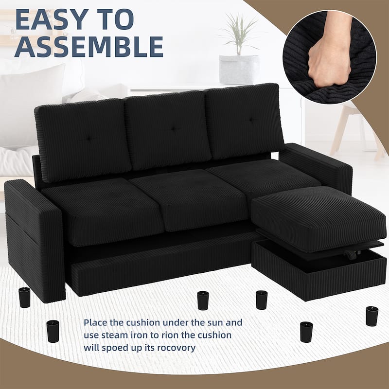 Futzca Modern Living Room Sofa Couch with Movable Ottoman & Extra Storage