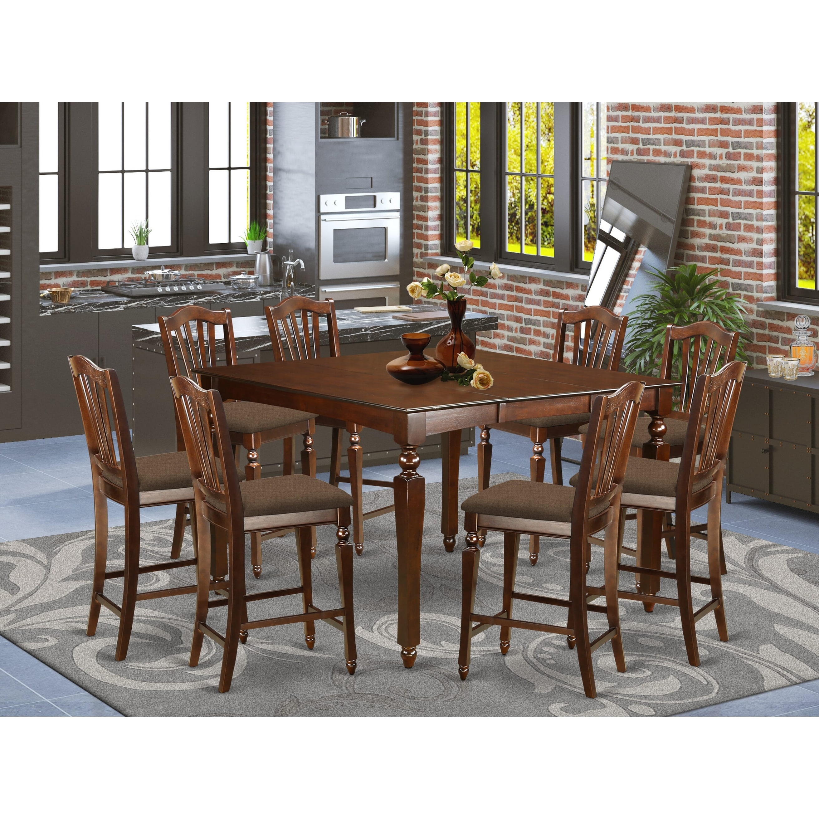 East West Furniture 9 Piece Counter Height Pub Set Includes a