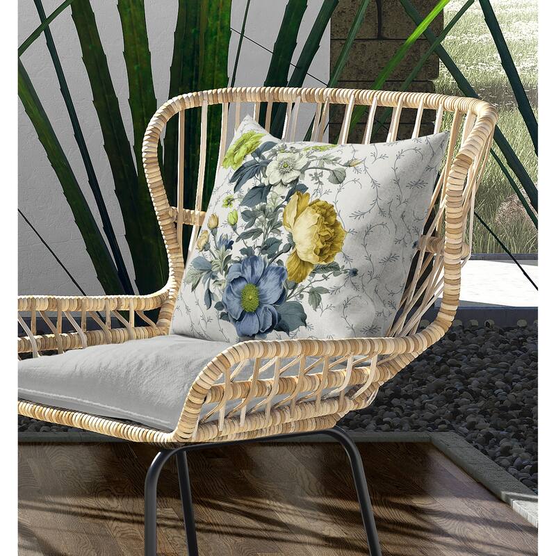 Flower and Knop Indoor/Outdoor Reversible Throw Pillow Blue and Gold