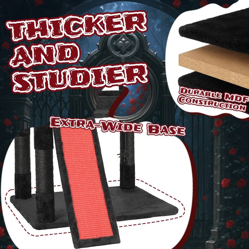 53" Gothic Cat Tree with Coffin Bed, Condo, Scratching Posts & Toys - 31.5 x 32.3 x 53.5 In