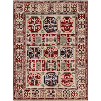 Geometric Beige Kazak Oriental Rug Handmade Wool Carpet - 5'4" x 7'2"