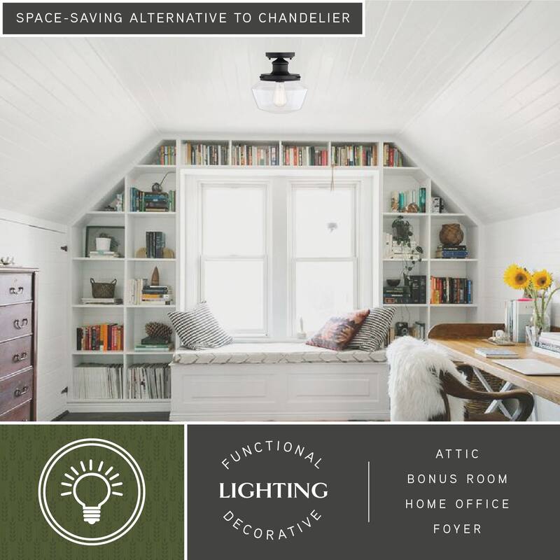 Collins Black Farmhouse Outdoor Flush Mount Ceiling Light Clear Schoolhouse Glass - 10-in. W x 10.5-in. H x 10-in. D