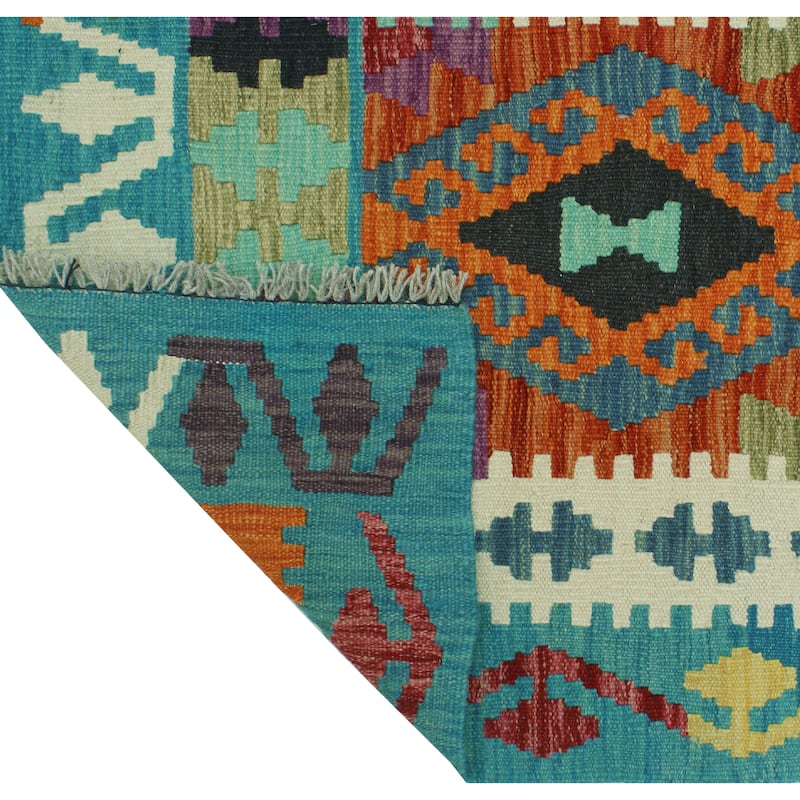 Flatweave Useni Turquoise/Rust Runner - 2'6" x 9'3"