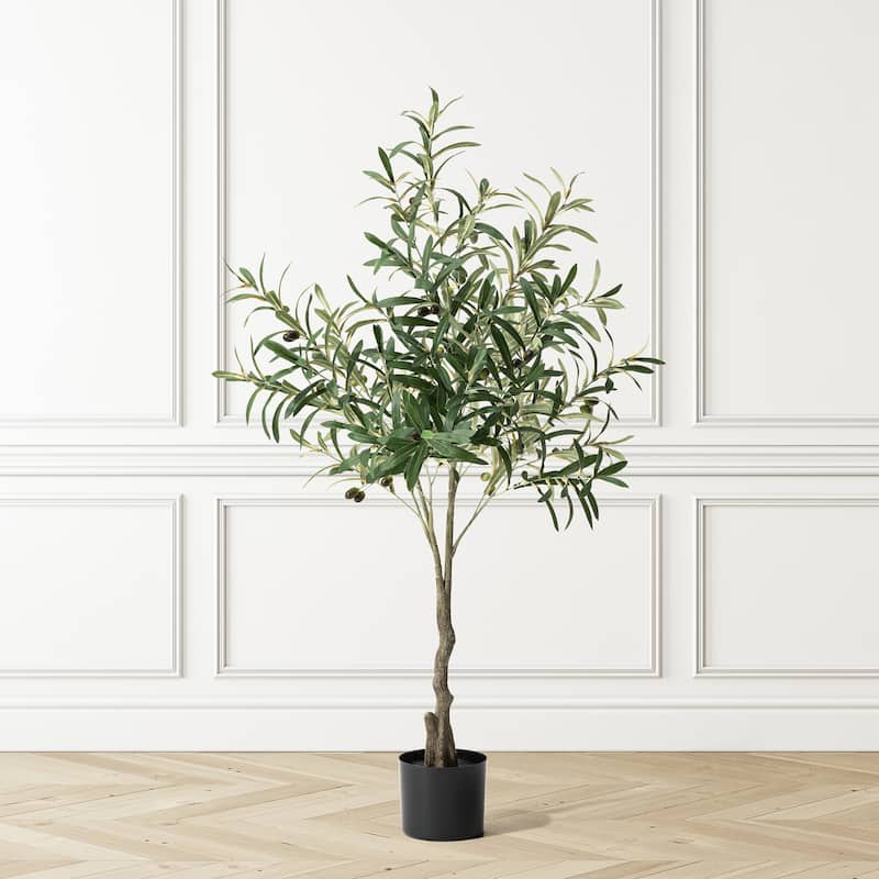 Glitzhome 4/6ft Faux Olive Tree with Black Pot Real Touch Artificial Plant - 48"H