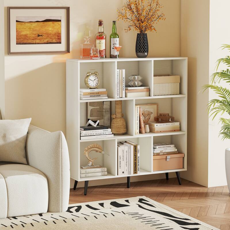 Gymax 8 Cube Bookcase 3-Tier Modern Storage Organizer w/ 5 Metal Legs