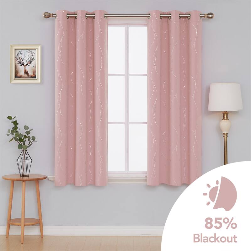 Deconovo Wave Line with Dots 42 Width Curtains Pair(2 Panel) - 42x45 Inch - Coral Pink