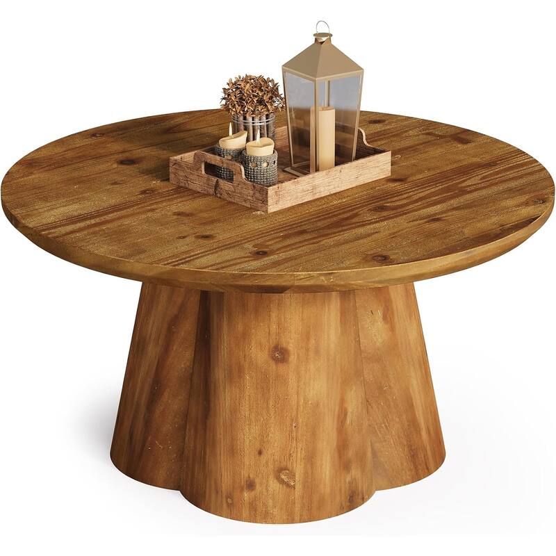 31.5-Inch Solid Wood Round Coffee Center Tea Table with Robust Base for Living Room, Small Space, Apartment
