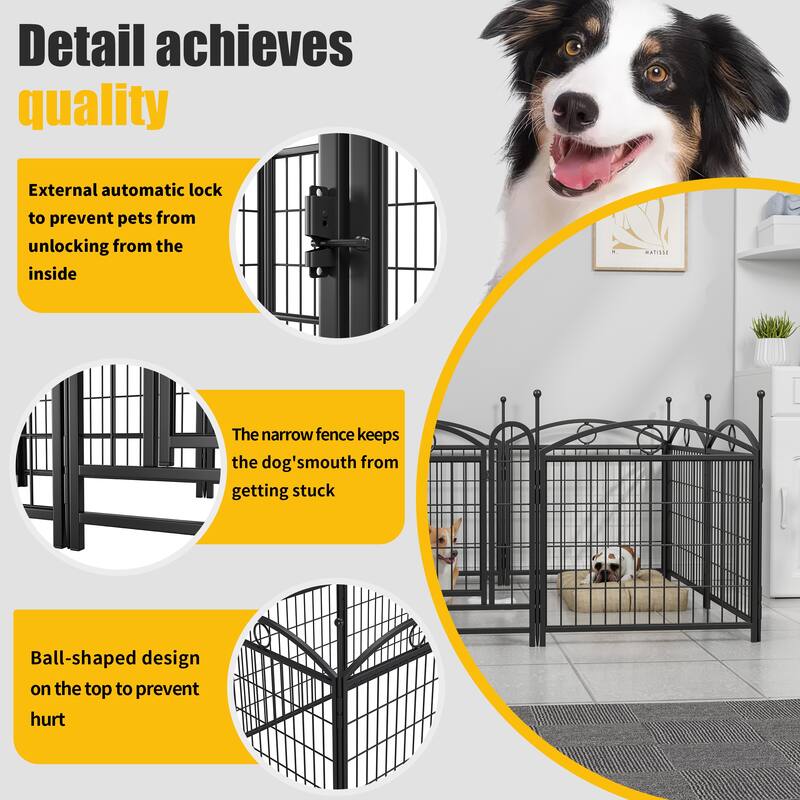 24" Dog Pen 8 Panel Dog Playpen Indoor Outdoor Metal Puppy Pet Fence Portable Folding Animal Exercise Fence