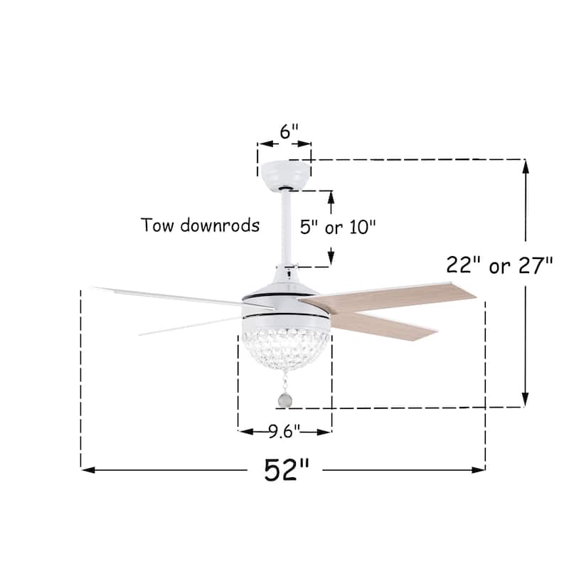 Belladepot 52" Modern Crystal Ceiling Fan with LED Light, Remote Control, Reversible