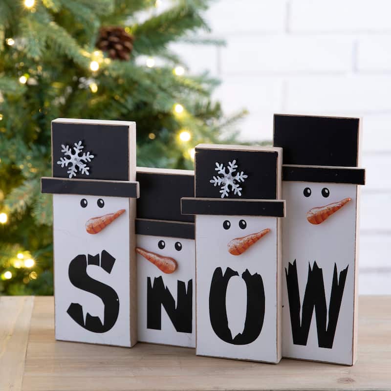 Glitzhome 11.7"L Wooden Christmas Snowman Family Table Decor