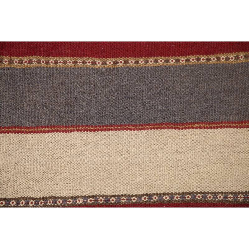 Striped Kilim Qashqai Persian Area Rug Flatweave Wool Carpet - 5'0" x 6'6"